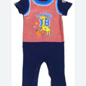 LAZOO Infant Boys Red and Blue Giraffe Bodysuit Romper Like New Size:18M